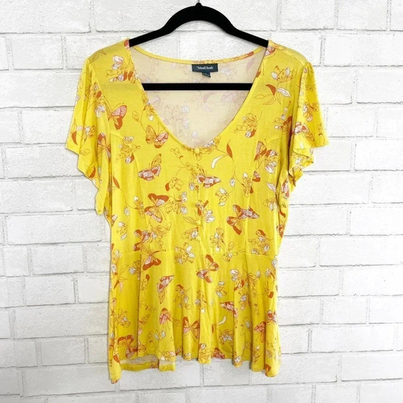 Modcloth Yellow Ruffle Butterfly Tee Women's Size Large - Picture 2 of 10